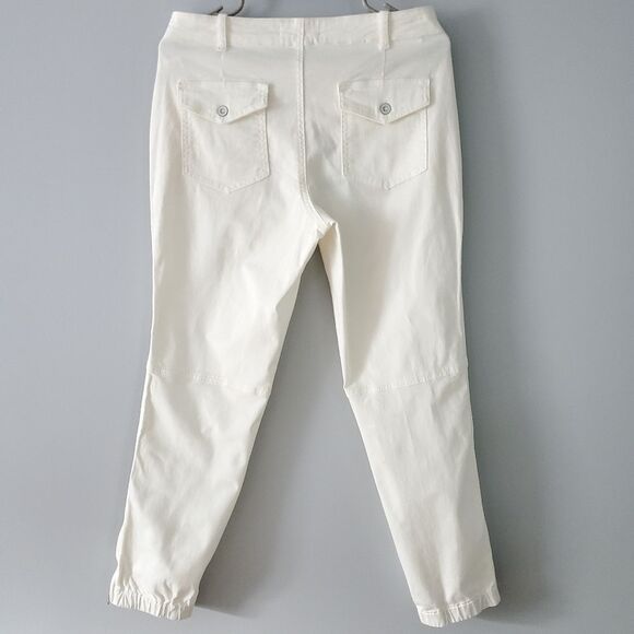 Anthropologie Chino Elastic Ankle Zip Hem Ivory Cargo Pants Size 28 - Picture 3 of 6